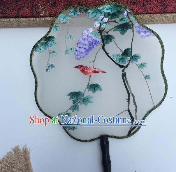 China Handmade Silk Fans Vintage Double Sided Embroidered Fan Suzhou Embroidery Grape Fan Traditional Cultural Dance Fan