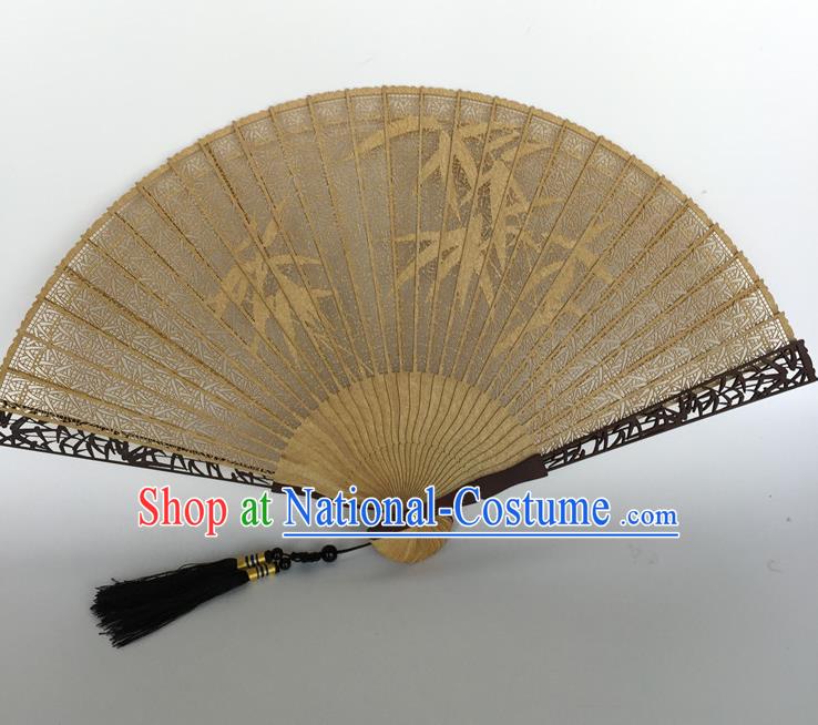 Handmade Chinese Carving Bamboo Craft Accordion Sandalwood Fans Ancient Swordsman Folding Fan