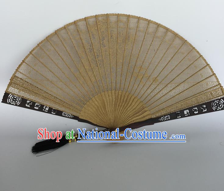 Handmade Chinese Ancient Swordsman Folding Fan Carving Craft Accordion Sandalwood Fans