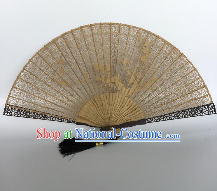 Handmade Chinese Sandalwood Fans Ancient Swordsman Folding Fan Carving Plum Blossom Craft Accordion