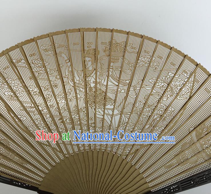 Handmade Chinese Carving Flowers Fairy Accordion Craft Fans Sandalwood Folding Fan Ancient Swordsman Fan