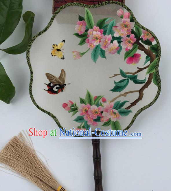 China Suzhou Embroidery Begonia Butterfly Fan Traditional Cultural Dance Fan Handmade Silk Fans Vintage Double Sided Embroidered Fan