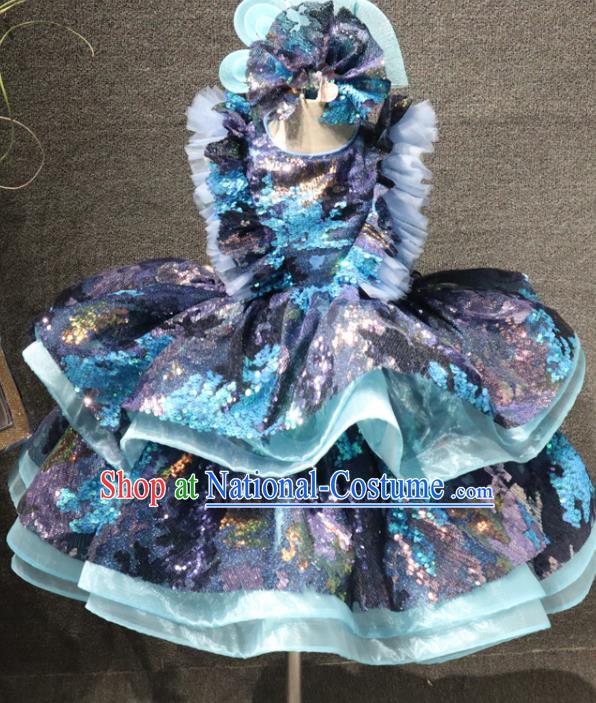 Top Catwalks Princess Purple Sequins Dress Christmas Performance Formal Evening Wear Children Day Clothing Girl Stage Show Garment