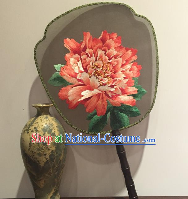 China Vintage Silk Fan Handmade Suzhou Embroidery Peony Palace Fan Ancient Hanfu Fans Traditional Court Dance Fan