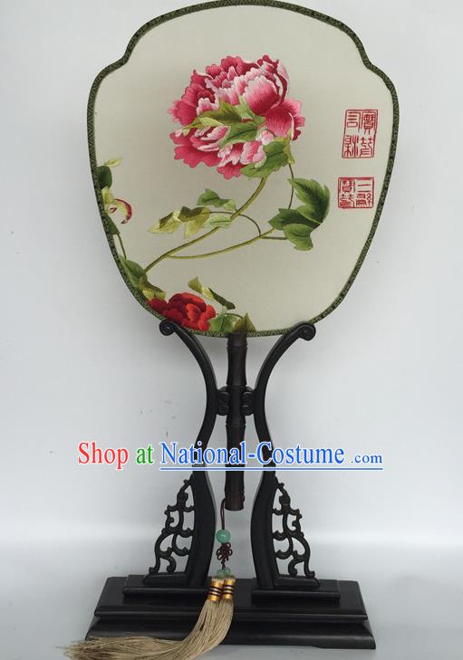 China Traditional Court Dance Fan Vintage Silk Fan Handmade Suzhou Embroidery Peony Palace Fan Ancient Hanfu Fans