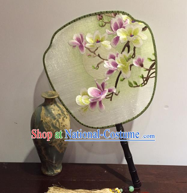 China Ancient Hanfu Fans Traditional Court Dance Fan Vintage Silk Fan Handmade Suzhou Embroidery Mangnolia Palace Fan