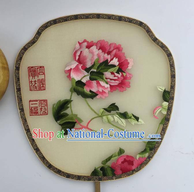 China Traditional Hanfu Silk Fan Vintage Fans Handmade Double Sided Embroidered Peony Palace Fan Ancient Court Fan