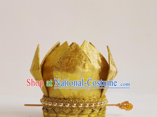 China Ancient Empress Golden Lotus Hair Crown Traditional Hanfu Hair Accessories Tang Dynasty Taoist Nun Headpiece