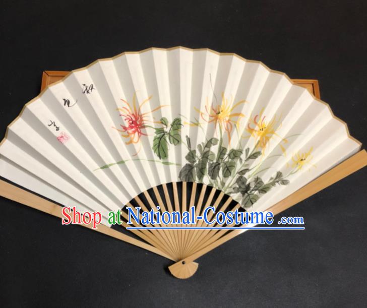 Handmade Chinese Craft Fans Ink Painting Chrysanthemum Folding Fan Ancient Swordsman Fan Xuan Paper Accordion