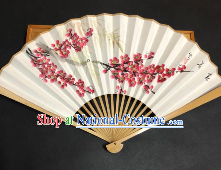 Handmade Chinese Xuan Paper Accordion Craft Fans Ink Painting Plum Blossom Folding Fan Ancient Swordsman Fan