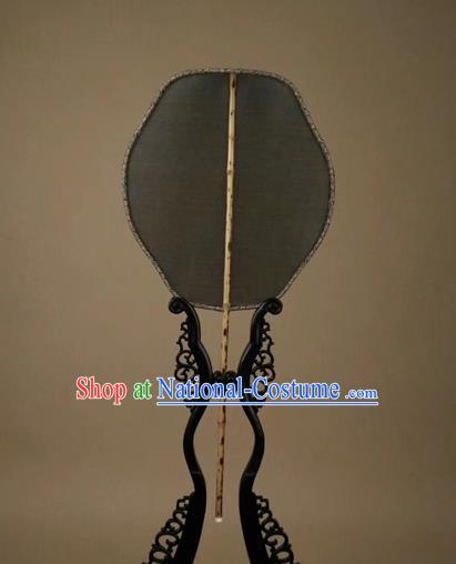 China Vintage Palace Fan Handmade Court Fan Ancient Hanfu Princess Fans Traditional Song Dynasty Black Silk Fan