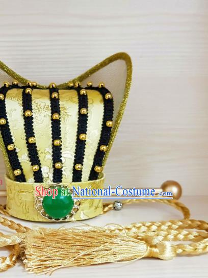 Handmade Chinese Han Dynasty Official Hair Crown Ancient Minister Headwear Drama Traditional Hanfu Golden Hat