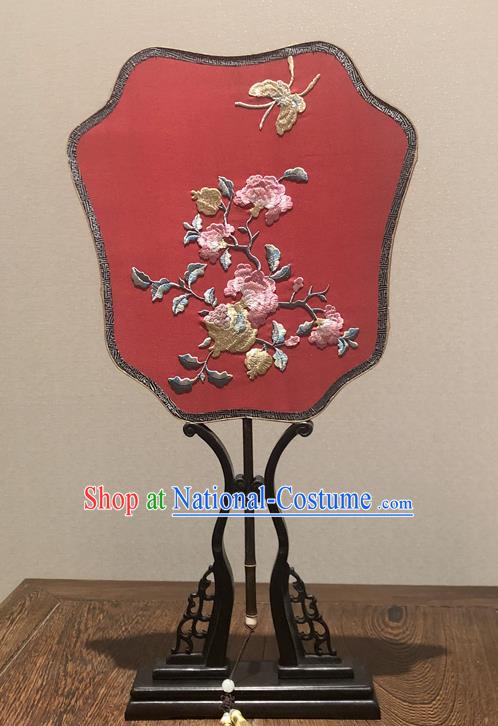 China Traditional Wedding Fan Vintage Embroidered Palace Fan Handmade Red Silk Fan Ancient Bride Hanfu Fans