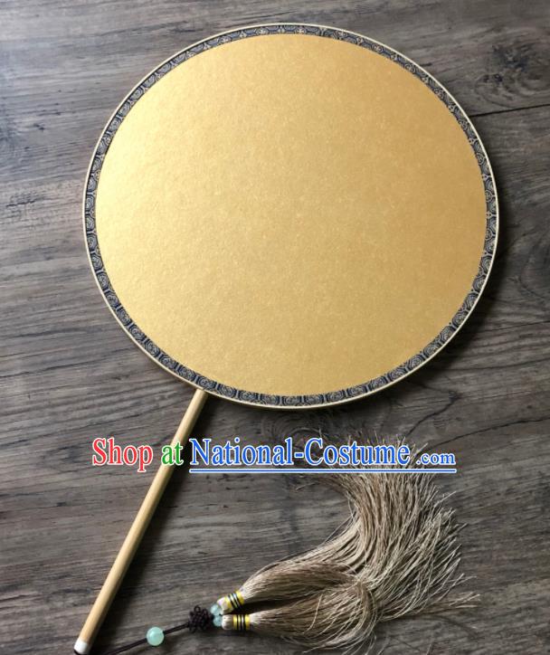 China Handmade Paper Fan Ancient Princess Fans Traditional Round Fan Vintage Yellow Palace Fan