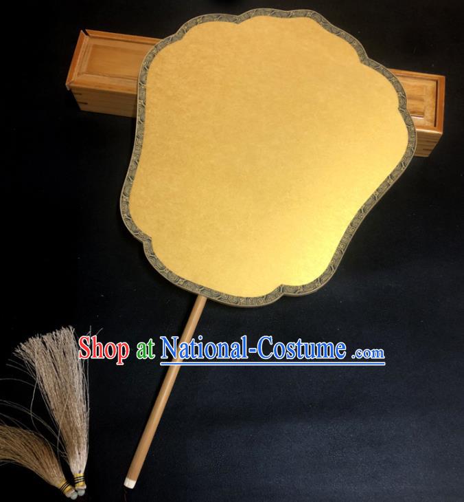 China Traditional Hanfu Phoenix Coronet Fan Vintage Yellow Palace Fan Handmade Paper Fan Ancient Princess Fans