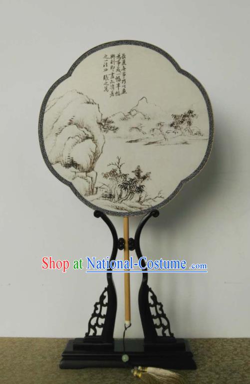 China Handmade Ink Painting Silk Fan Ancient Princess Fans Traditional Hanfu Fan Vintage Suzhou Palace Fan