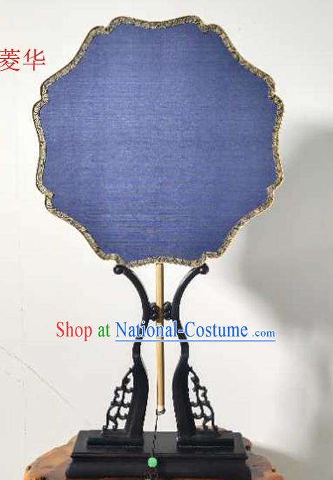 China Handmade Blue Palace Fan Ancient Hanfu Fans Traditional Cultural Dance Fan Vintage Suzhou Silk Fan