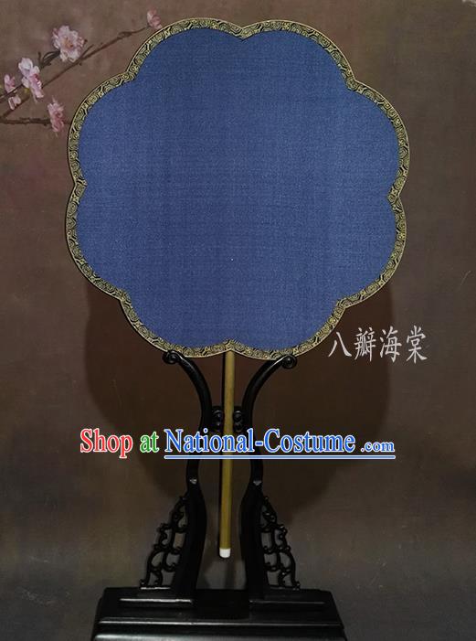 China Ancient Princess Begonia Shaped Fan Traditional Ming Dynasty Court Fan Vintage Suzhou Blue Silk Fan Handmade Palace Fan