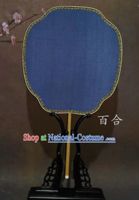 China Traditional Hanfu Fan Vintage Blue Silk Fan Handmade Suzhou Palace Fan Ancient Court Fan