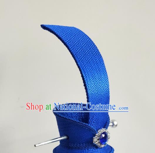 Handmade Chinese Qin Dynasty Official Blue Hair Crown Ancient Young Childe Headwear Drama Traditional Hanfu Hairpin Headwear