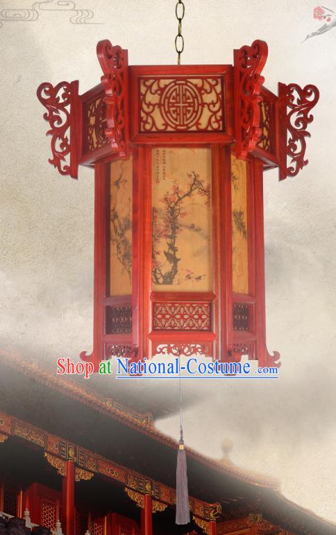 China Festival Hanging Lantern Classical Wood Carving Lanterns Handmade Hexagon Palace Lantern Traditional Light Lamp