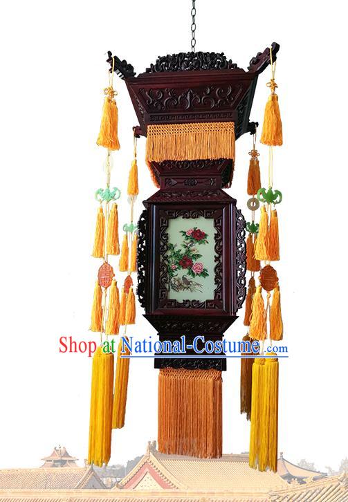 China Traditional Painting Roses Light Lamp Temple Hanging Lantern Classical Wood Carving Lanterns Handmade Palace Lantern