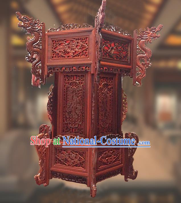 China Classical Wood Carving Dragon Head Lanterns Handmade Palace Lantern Traditional Court Light Lamp Drama Hanging Lantern