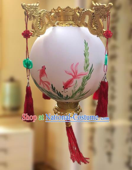 China Golden Dragon Head Hanging Lantern Classical Wood Lanterns Handmade Vintage Palace Lantern Traditional Painting Fish Light Lamp