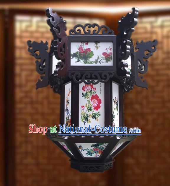 China Vintage Palace Lantern Traditional Light Lamp Handmade Wood Hanging Lantern Classical Hexagon Lanterns