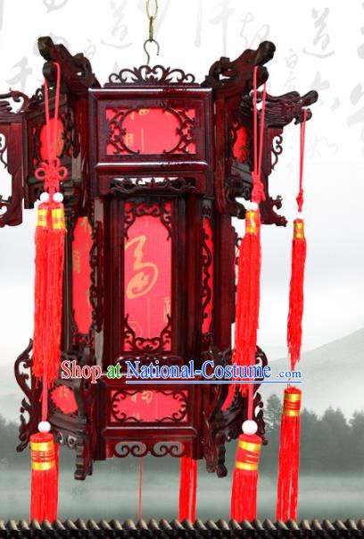 China Classical Lanterns Handmade Hexagon Palace Lantern Wood Lamp Traditional Red Hanging Lantern