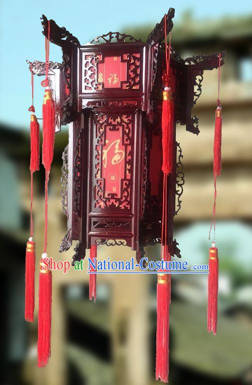 China Handmade Wood Hanging Lantern Classical Hexagon Lanterns Vintage Red Palace Lantern Traditional Festival Light Lamp