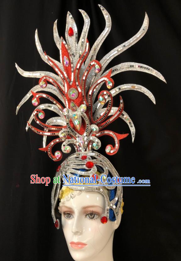 Handmade Brazil Parade Giant Headpiece Rio Carnival Headdress Deluxe Hair Accessories Halloween Stage Show Argent Royal Crown