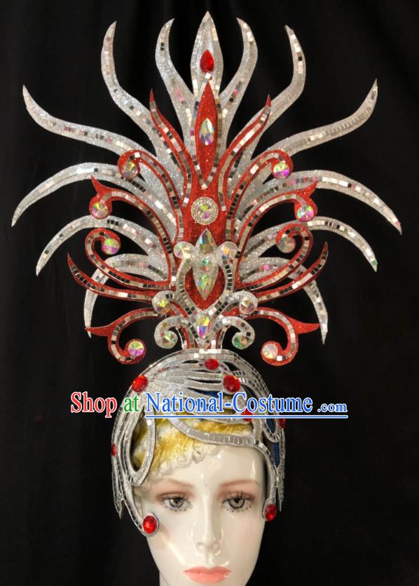 Handmade Brazil Parade Giant Headpiece Rio Carnival Headdress Deluxe Hair Accessories Halloween Stage Show Argent Royal Crown