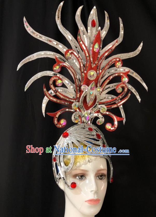 Handmade Brazil Parade Giant Headpiece Rio Carnival Headdress Deluxe Hair Accessories Halloween Stage Show Argent Royal Crown