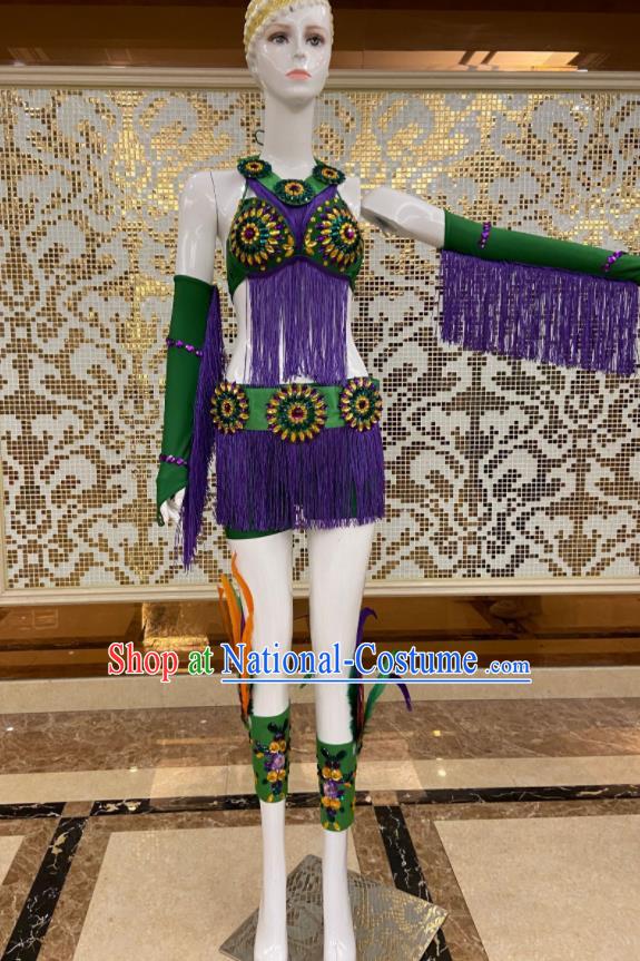 Custom Brazilian Carnival Costumes Professional Catwalks Clothing Woman Purple Tassel Swimsuits Samba Dance Uniforms