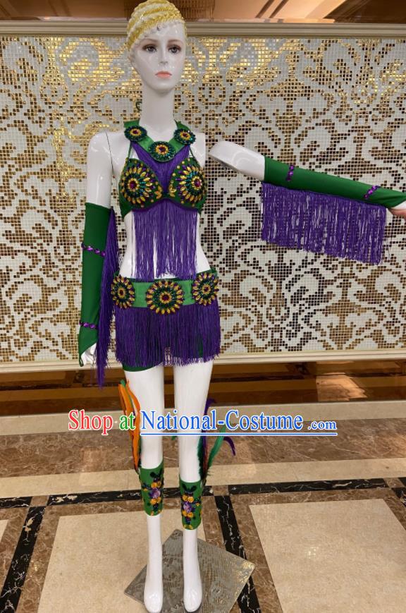 Custom Brazilian Carnival Costumes Professional Catwalks Clothing Woman Purple Tassel Swimsuits Samba Dance Uniforms