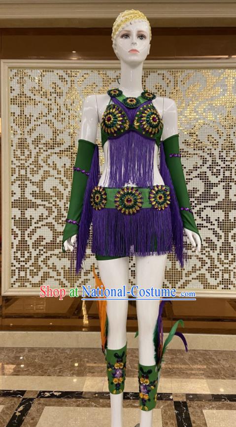 Custom Brazilian Carnival Costumes Professional Catwalks Clothing Woman Purple Tassel Swimsuits Samba Dance Uniforms