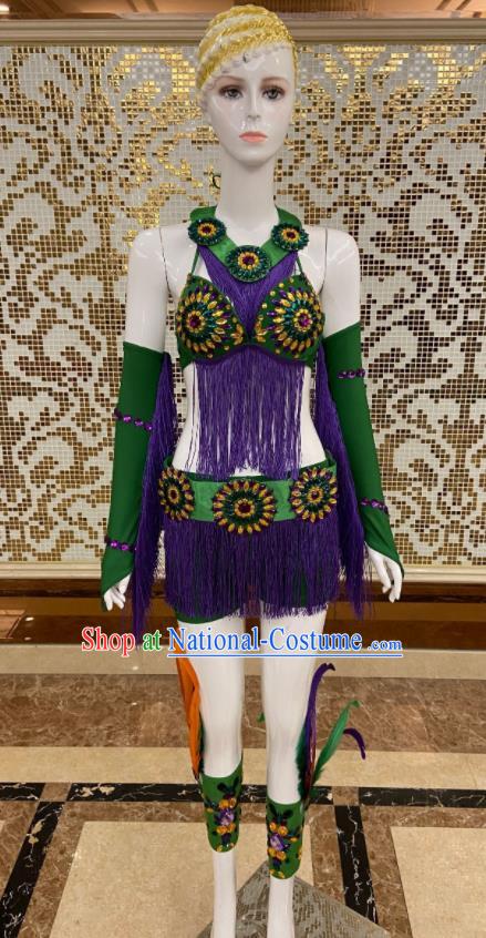 Custom Brazilian Carnival Costumes Professional Catwalks Clothing Woman Purple Tassel Swimsuits Samba Dance Uniforms