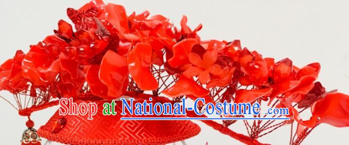 China Ancient Bride Hair Crown Traditional Drama Wedding Hair Accessories Stage Show Tassel Hat Headdress