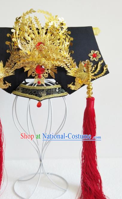 China Ancient Palace Lady Golden Phoenix Hair Crown Traditional Drama Court Hair Accessories Qing Dynasty Imperial Consort Zhen Huan Hat Headdress