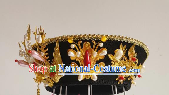 China Ancient Manchu Woman Golden Phoenix Hair Crown Traditional Drama Ruyi Royal Love in the Palace Hair Accessories Qing Dynasty Imperial Consort Hat Headdress