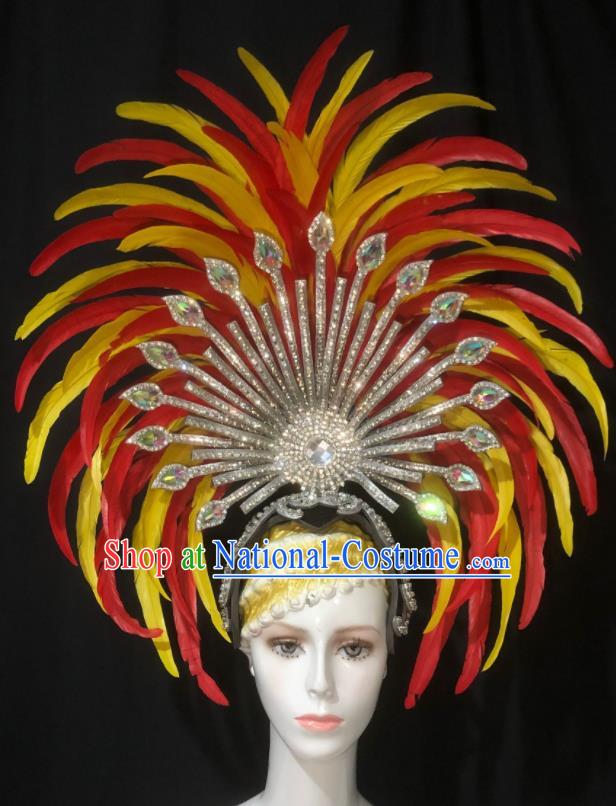 Handmade Stage Show Feather Royal Crown Halloween Cosplay Deluxe Headwear Brazil Carnival Giant Hat  Samba Dance Hair Accessories