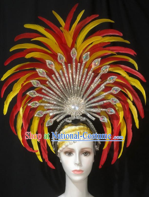 Handmade Stage Show Feather Royal Crown Halloween Cosplay Deluxe Headwear Brazil Carnival Giant Hat  Samba Dance Hair Accessories