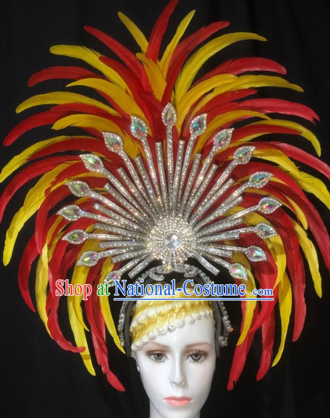 Handmade Stage Show Feather Royal Crown Halloween Cosplay Deluxe Headwear Brazil Carnival Giant Hat  Samba Dance Hair Accessories