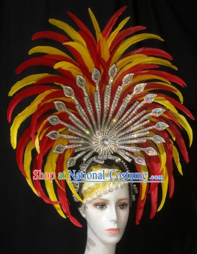 Handmade Stage Show Feather Royal Crown Halloween Cosplay Deluxe Headwear Brazil Carnival Giant Hat  Samba Dance Hair Accessories