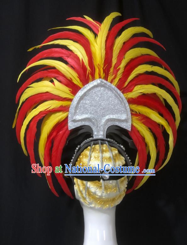 Handmade Stage Show Feather Royal Crown Halloween Cosplay Deluxe Headwear Brazil Carnival Giant Hat  Samba Dance Hair Accessories