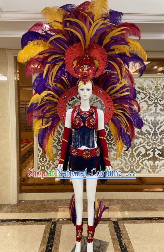 Professional Samba Dance Clothing Miami Deluxe Feathers Wings and Headdress Brazilian Carnival Props