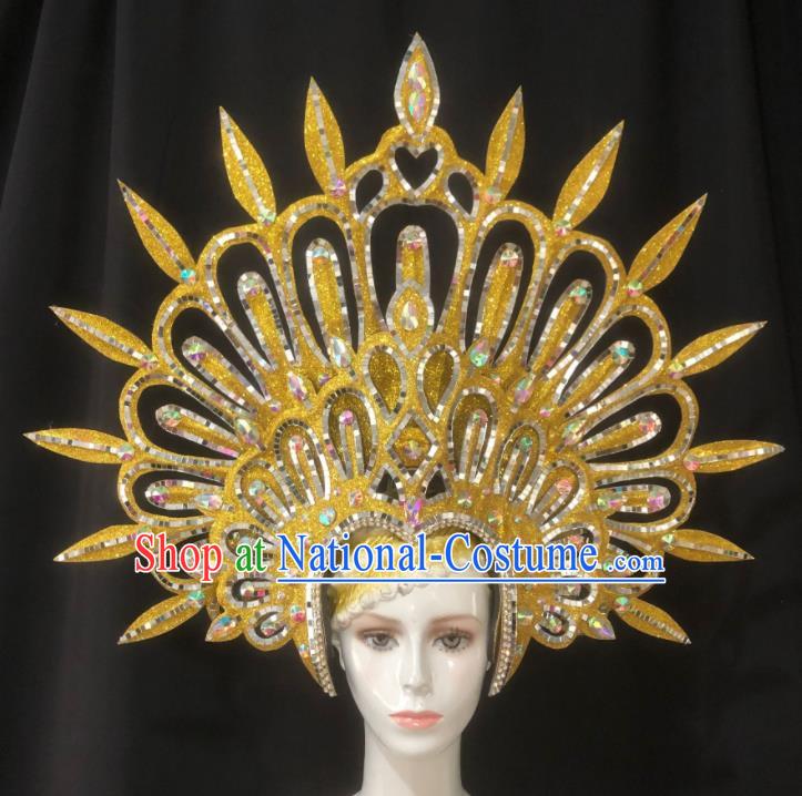 Handmade Samba Dance Hair Accessories Stage Show Golden Royal Crown Halloween Cosplay Deluxe Headwear Brazil Carnival Giant Hat