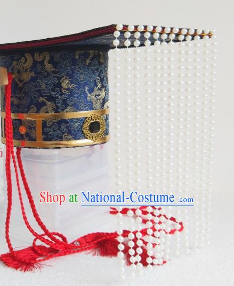 Handmade Chinese Zhou Dynasty King Hair Crown Ancient Emperor Headwear Drama Traditional Hanfu Wedding Navy Hat Headpiece