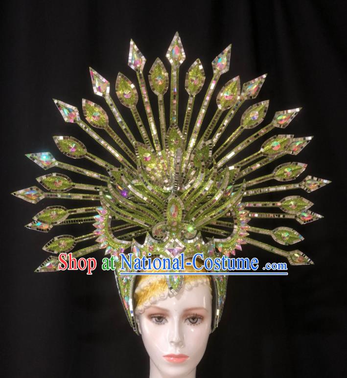 Handmade Brazil Carnival Giant Hat Samba Dance Hair Accessories Stage Show Green Royal Crown Halloween Cosplay Deluxe Headwear